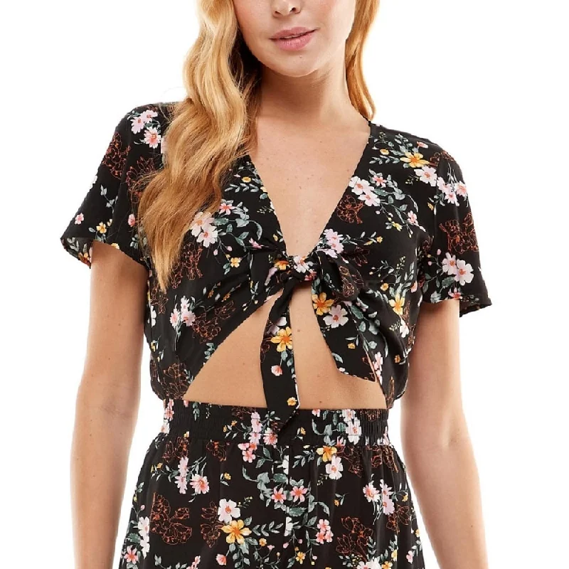 Bebop Junior's Cutout Tie Front Romper Black Size Xx-Large