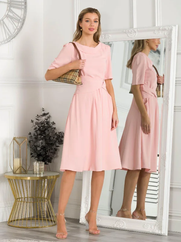 Beckie Fold Over Detail Flared Dress, Blush