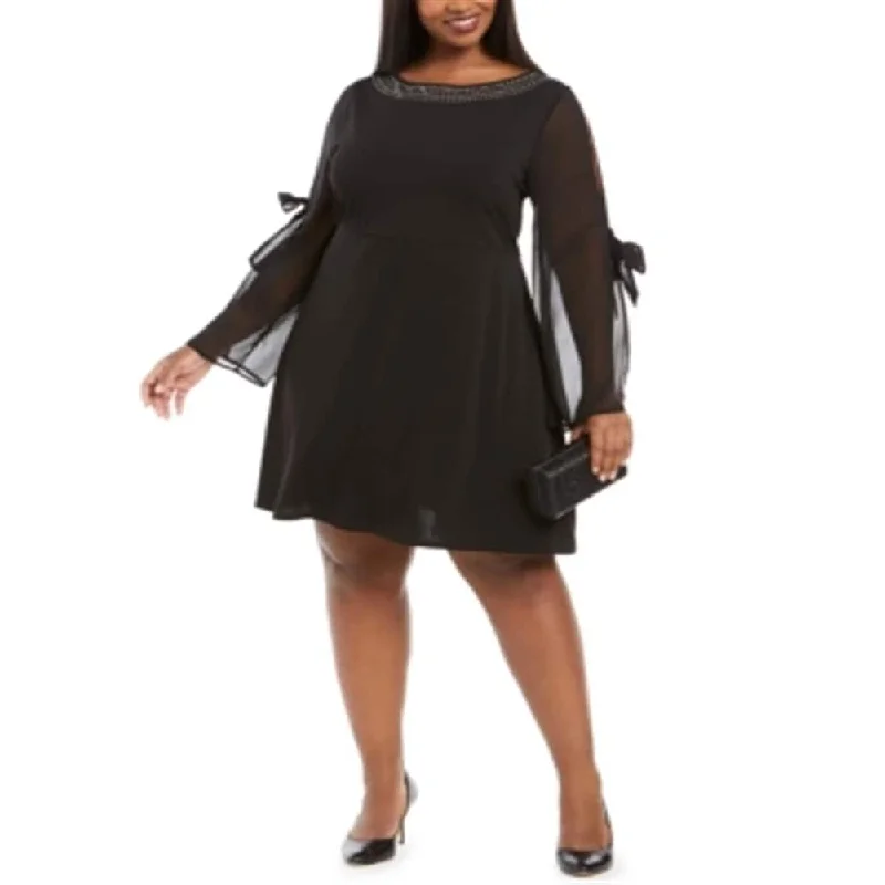 Belldini Women's Chiffon Sleeve a Line Dress Black Size 3XL