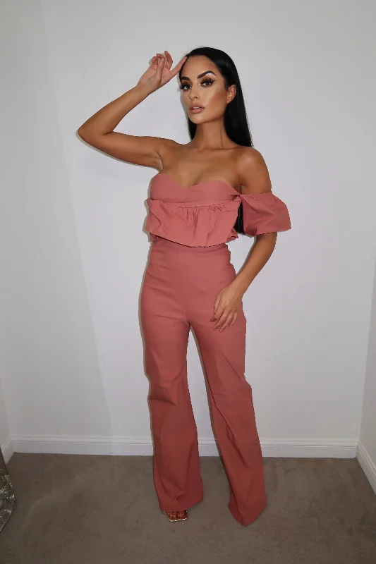 Vesper Bimbola Rose Pink Frill Jumpsuit