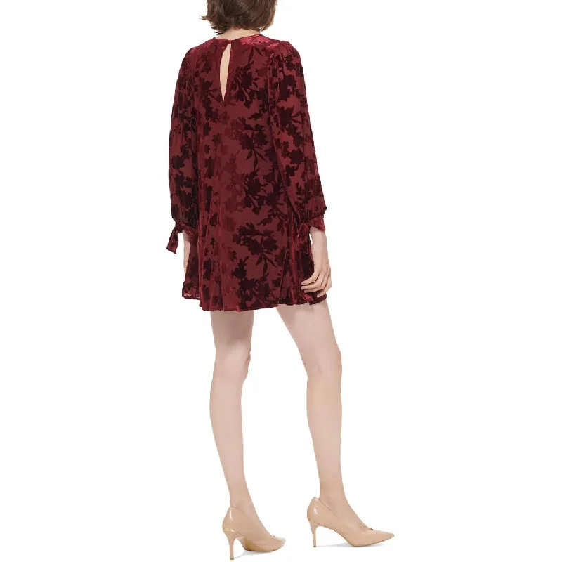 Calvin Klein Women's Burnout Velvet Balloon Sleeve Trapeze Dress Red Size Small