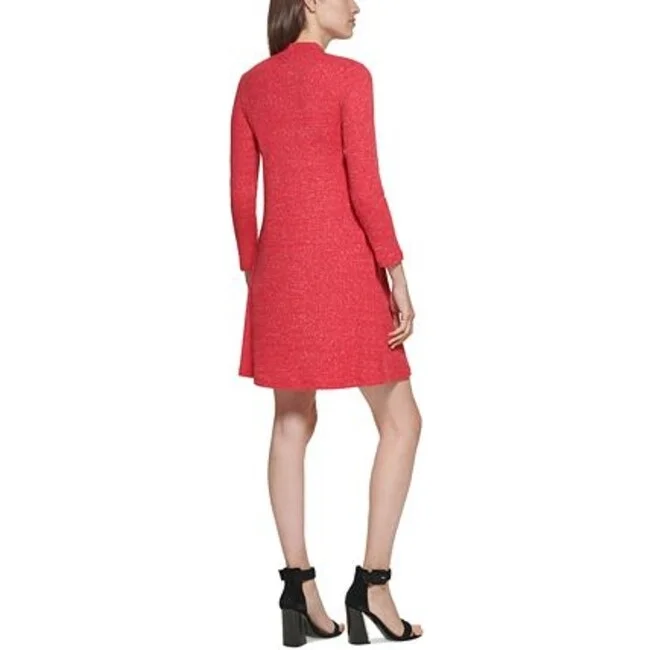 Calvin Klein Women's Metallic Knit A Line Dress Red Size 6