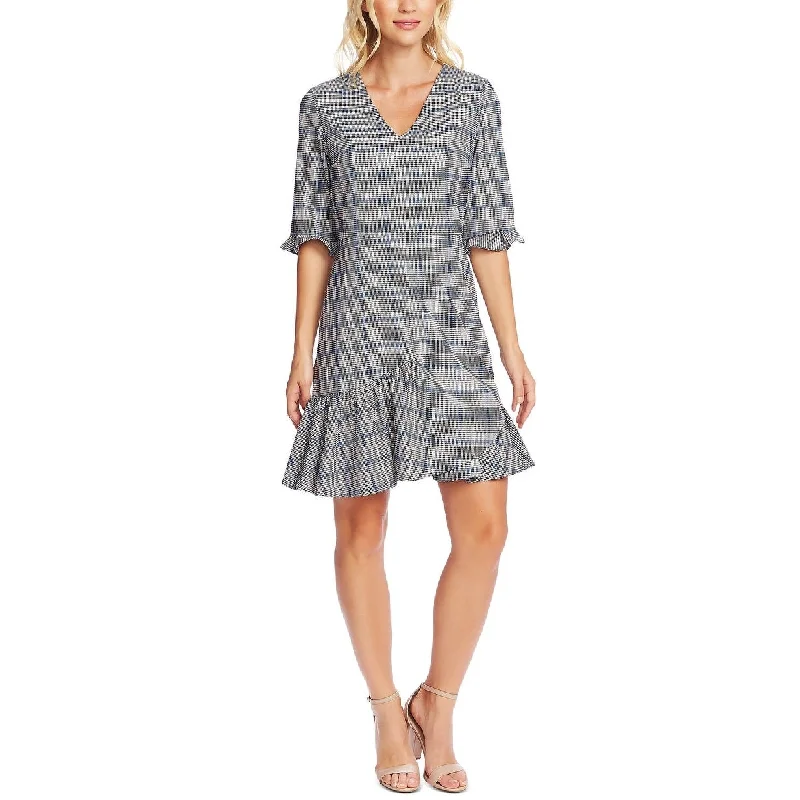 Cece Women's Plaid V-Neck Flounce Dress Gray Size 6