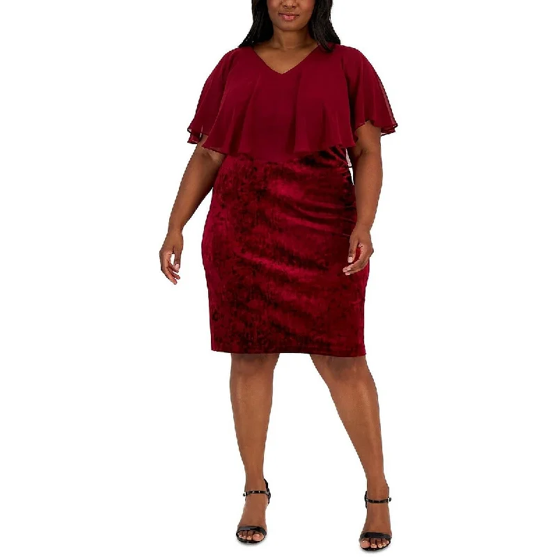 Connected Women's Popover Velvet Sheath Dress Red Size 3X