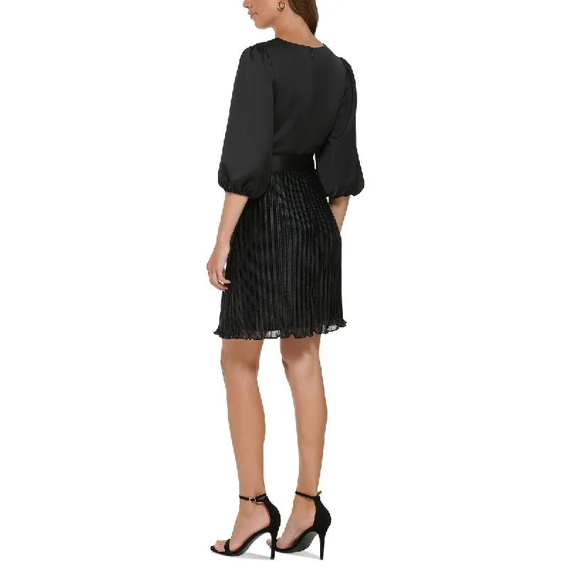 Dkny Women's Pleated Balloon Sleeve Faux Wrap Dress Black Size 6