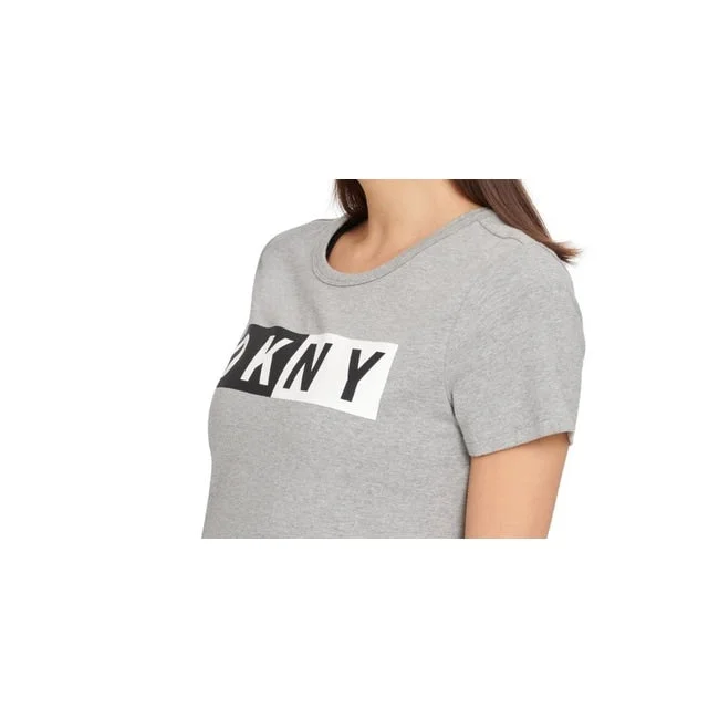 Dkny Women's Two-Tone Logo T-Shirt Dress Silver Size X-Small