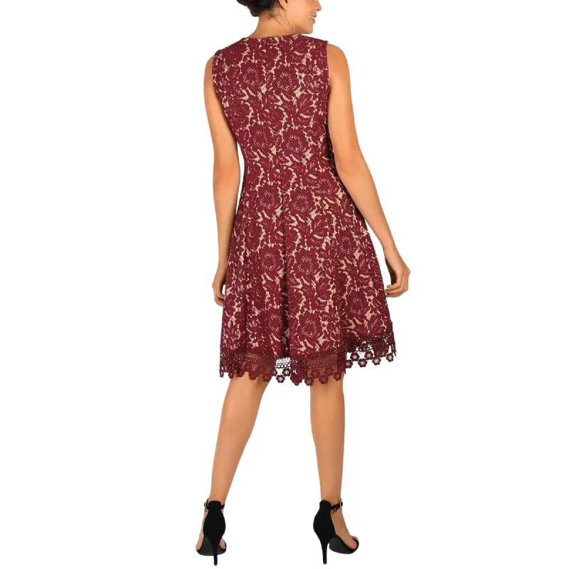 Donna Ricco Women's Sleeveless Lace Dress Dark Red Size 8