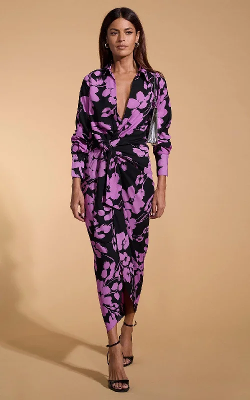 Frankie Wrap Dress In Lilac On Black Floral