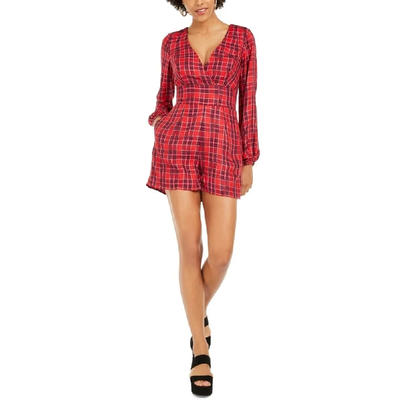 Guess Women's Dacey Plaid Surplice-Neck Romper Medium Red Size 0