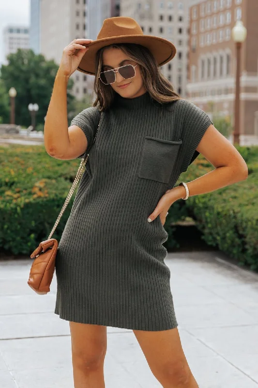 Hunter Green Mock Neck Sweater Dress