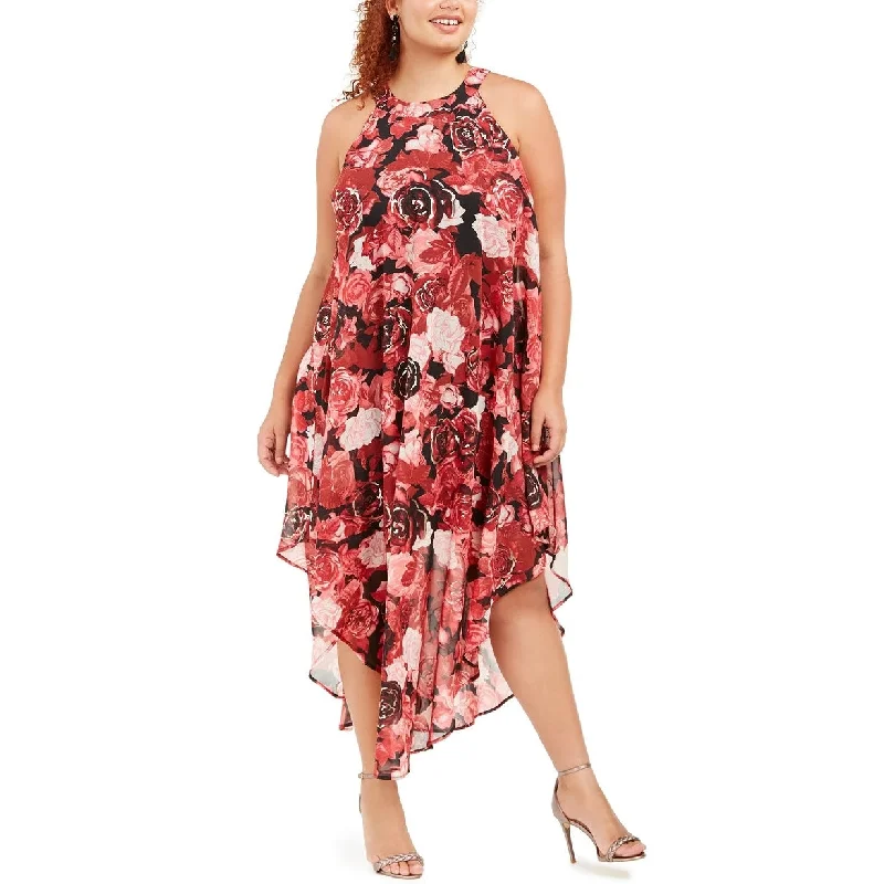 Love Squared Women's Trendy Plus Size Printed Handkerchief-Hem Dress Red Size 2X