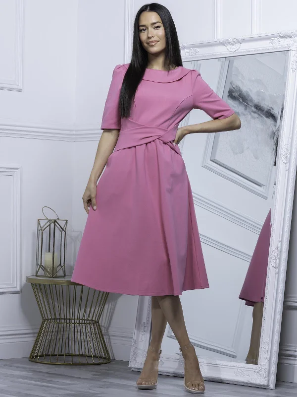 Maayan Fold Neck Dress, Taffy Pink