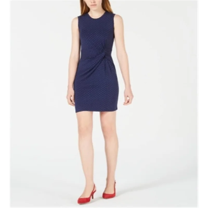 Maison Jules Women's Dot Print Knot Waist Dress Blue Size Medium