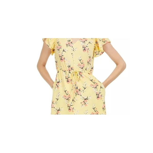 Maison Jules Women's Floral-Print Flutter-Sleeve Dress Yellow Size X-Small