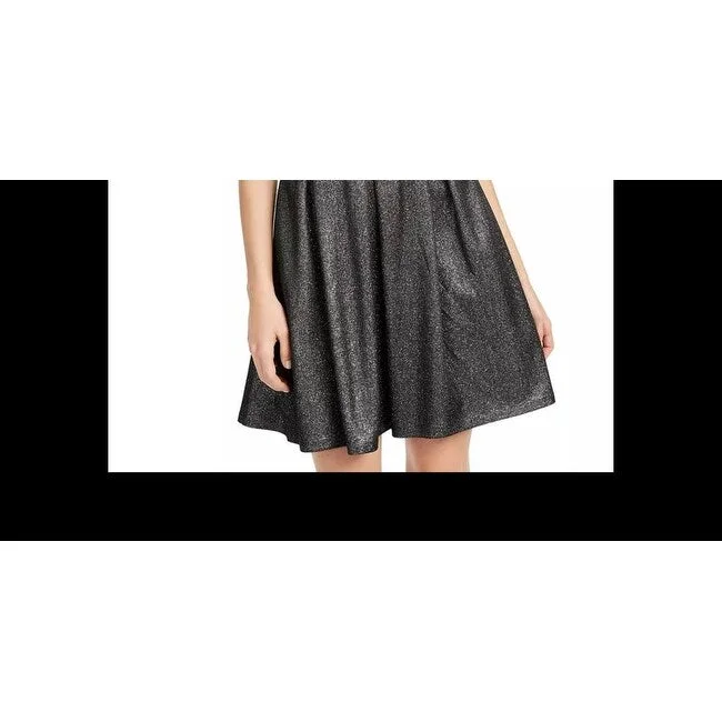 Morgan & Company Juniors' Cold-Shoulder Glitter-Skirt Dress Charcoal Size 1