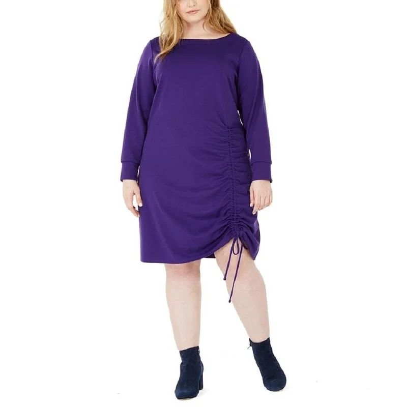 Ny Collection Women's Plus Ruched Hem Dress Purple Size 2X