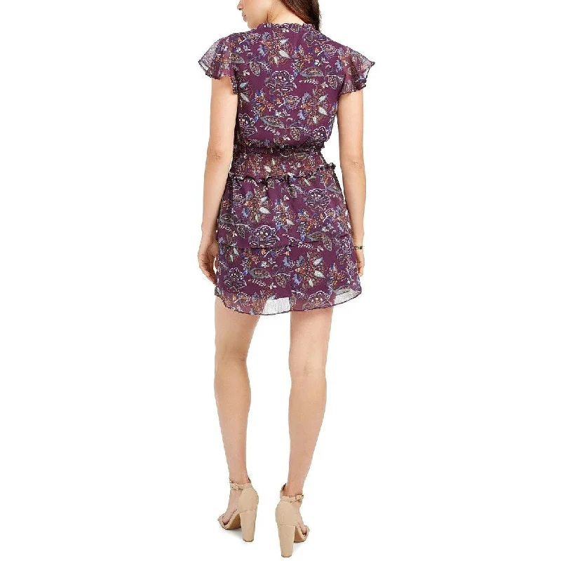 Q & A Women's Smocked Floral Print Dress Purple Size X-Large