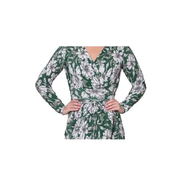 Rachel Roy Women's Sylvia Foil Printed Wrap Dress Green Size Small