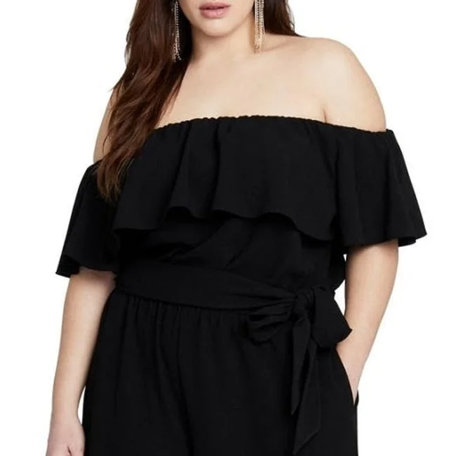 Rachel Roy Women's Trendy Plus Off The Shoulder Jumpsuit Black Size 14W