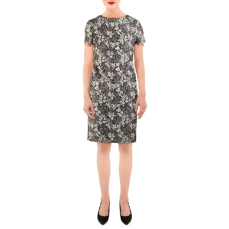 Ralph Lauren Women's Kylie Embroidered Floral Print Wear To Work Dress Gray Size 12