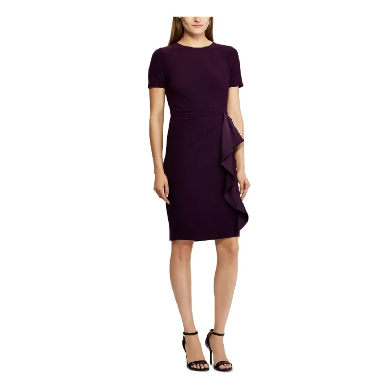 Ralph Lauren Women's Satin Ruffle Jersey Dress Purple Size 14 Petite