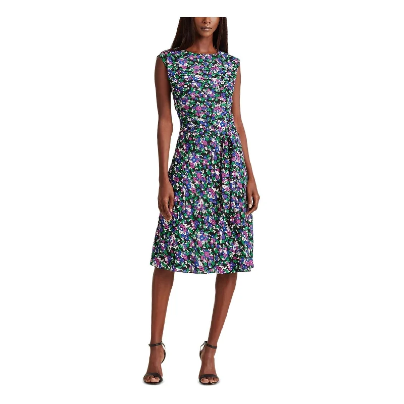 Ralph Lauren Women's Vilodie Floral A Line Casual Dress Black Size 4