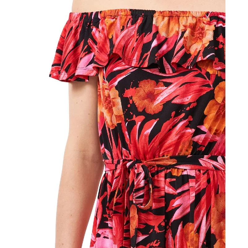 Riley & Rae Women's Amanda Tropical Print Dress Red Size Small