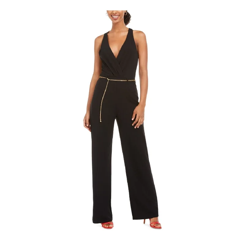 Secrat Charm Women's Belted Sleeveless V Neck Jumpsuit Black Size 5