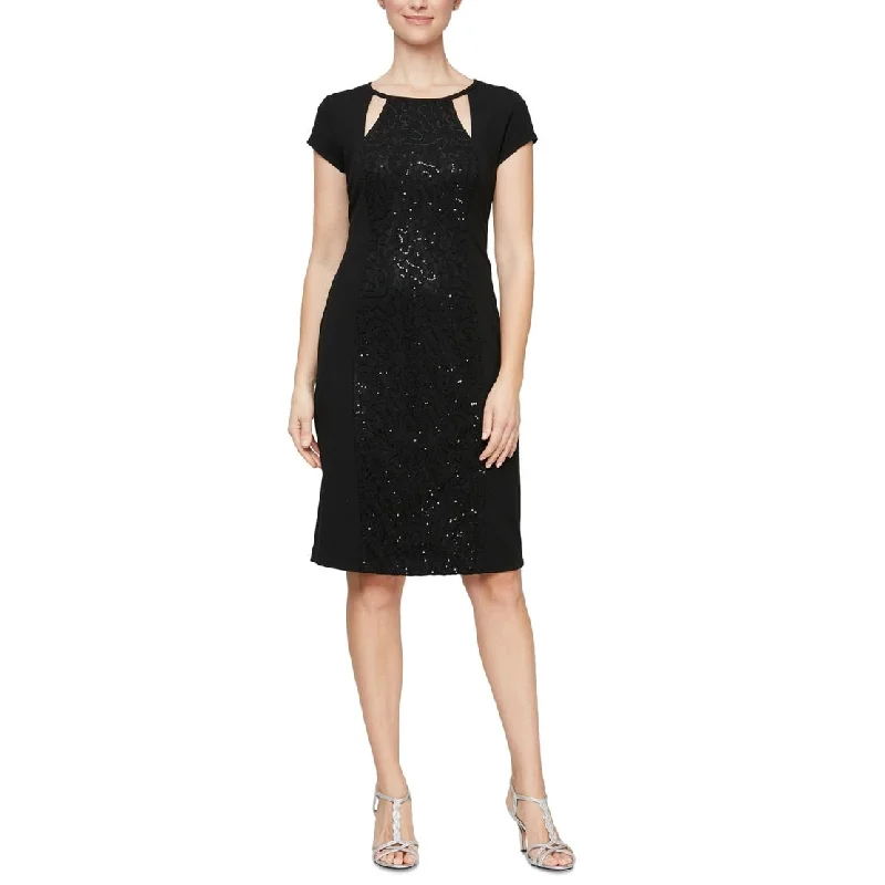 Sl Fashions Women's Sequinned Lace Panel Sheath Dress Black Size 8