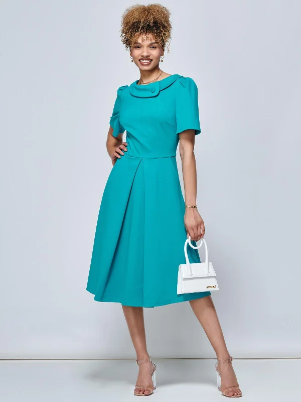 Sophia Button Collar Dress, Persian Green