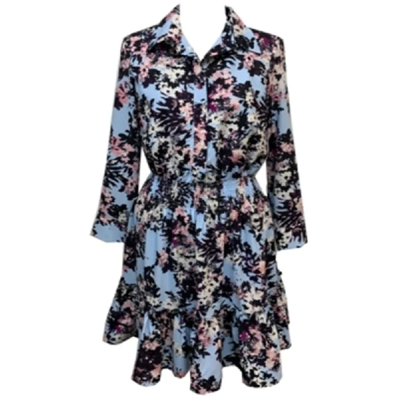 Taylor Women's Floral Print Flared Shirtdress Blue Size 10