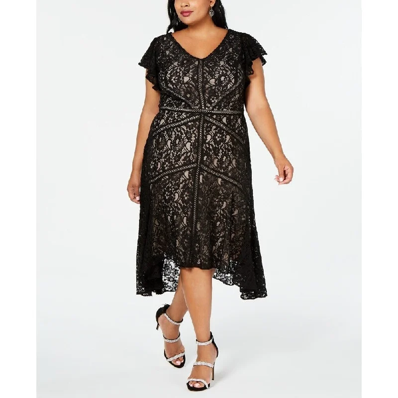 Taylor Women's Flutter Sleeve Lace Dress Black Size 14