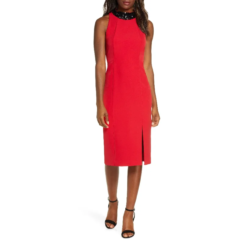 Taylor Women's Paillette Neck Sheath Dress Red Size 6