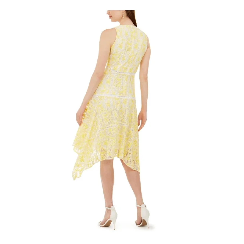 Taylor Women's Two Tone Lace Handkerchief Hem Dress Yellow Size 4