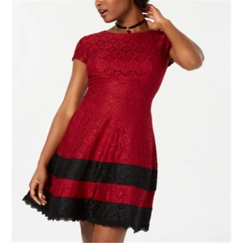 Teeze Me Juniors' a-Line Knit Lace Fit Flare Stripe Dress Red Size 7