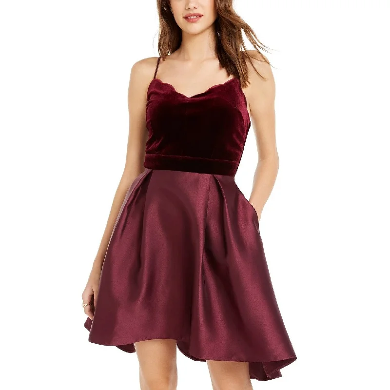 Teeze Me Juniors' High-Low Velvet-Top Dress Dark Red Size 13