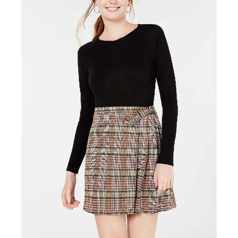 Teeze Me Junior's Knit Top & Plaid Skirt Dress Black Size 1