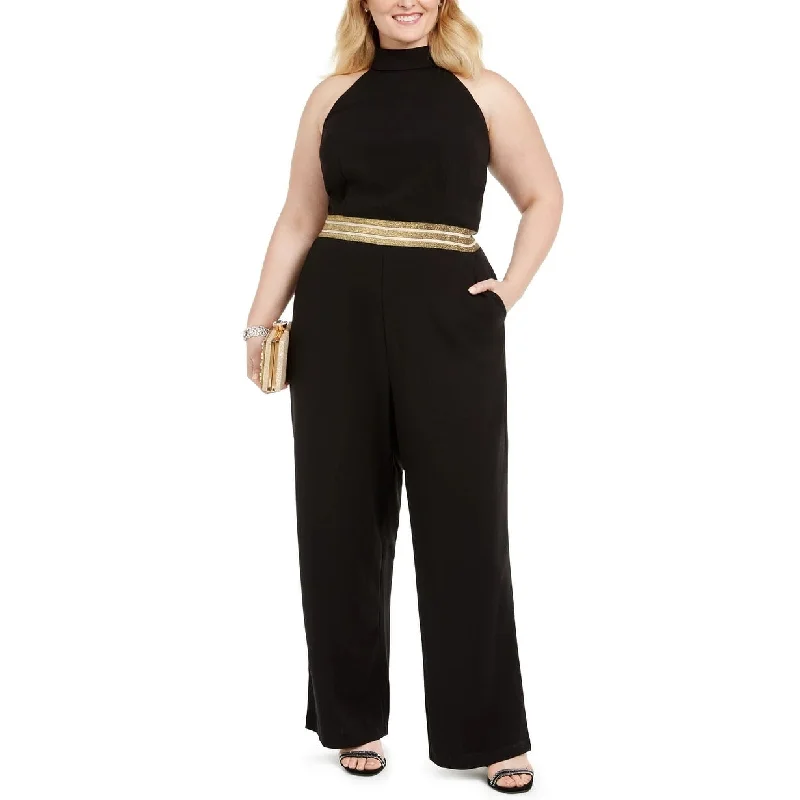 Teeze Me Women's Trendy Plus Size Banded-Waist Halter Jumpsuit Black Size 22