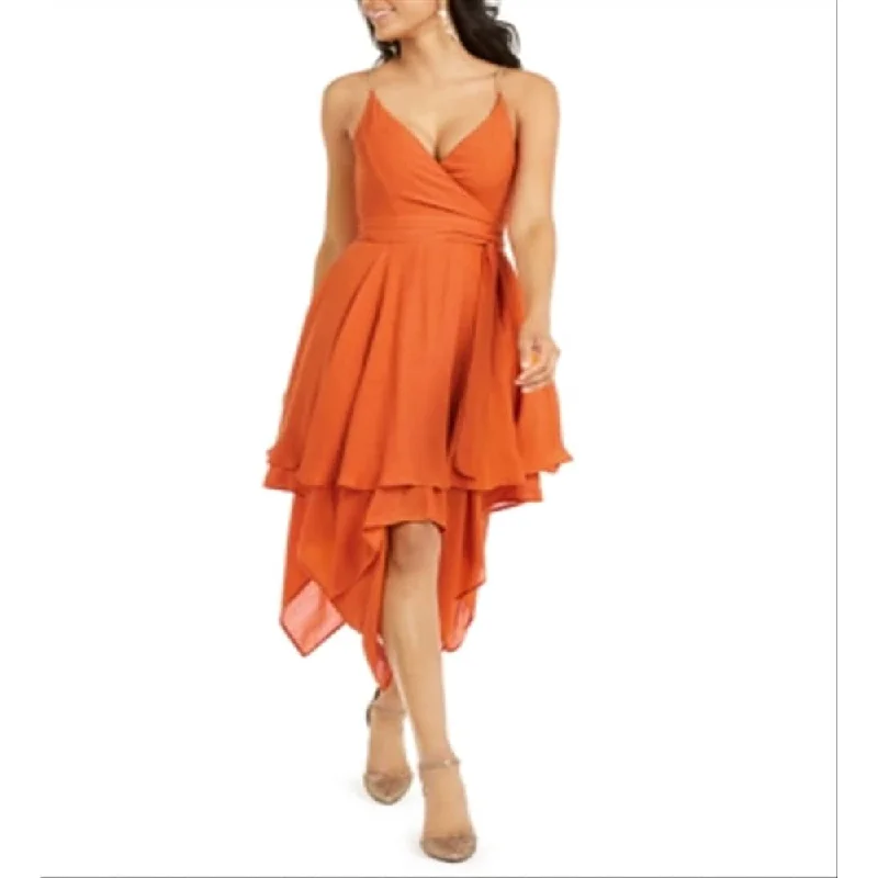 Thalia Sodi Women's Chain Strap Layered Hem Dress Orange Size Small