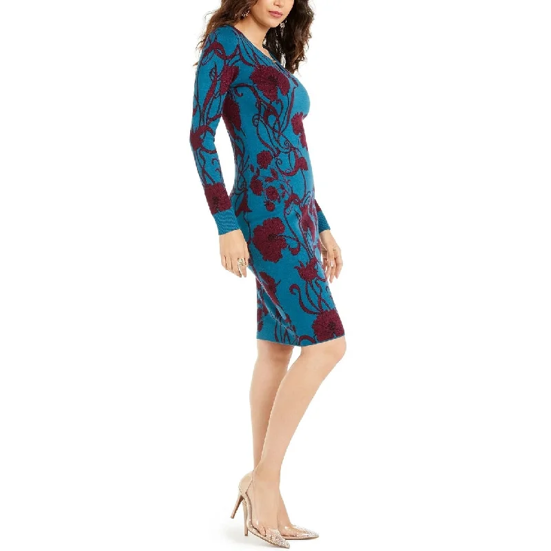 Thalia Sodi Women's Jacquard Metallic Sweater Dress Blue Size Small