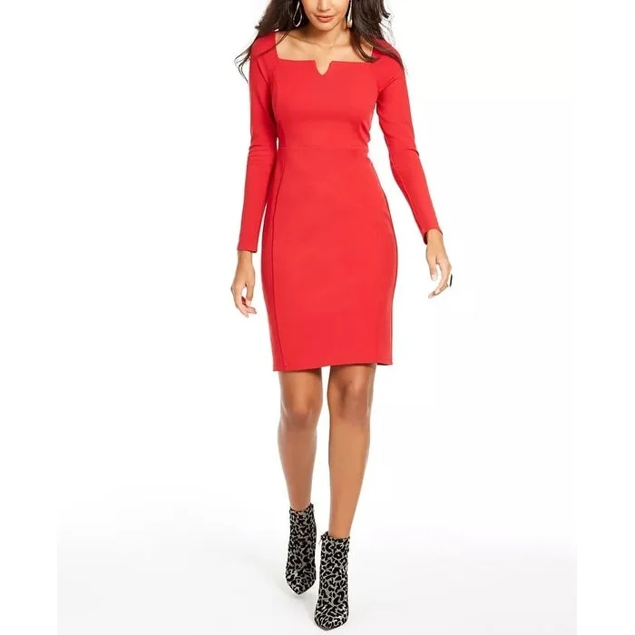 Thalia Sodi Women's Notched-Neck Sheath Dress Bright Red Size Small