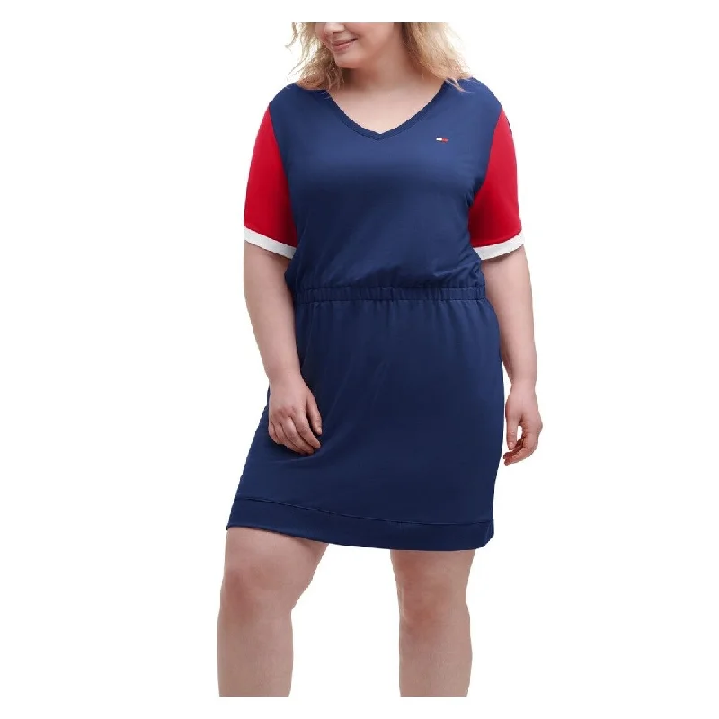 Tommy Hilfiger Women's Colorblock Short T-Shirt Dress Blue Size 0X