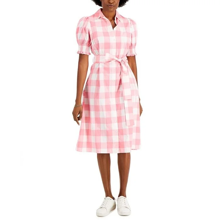 Tommy Hilfiger Women's Gingham Shirtdress Pink Size X-Small