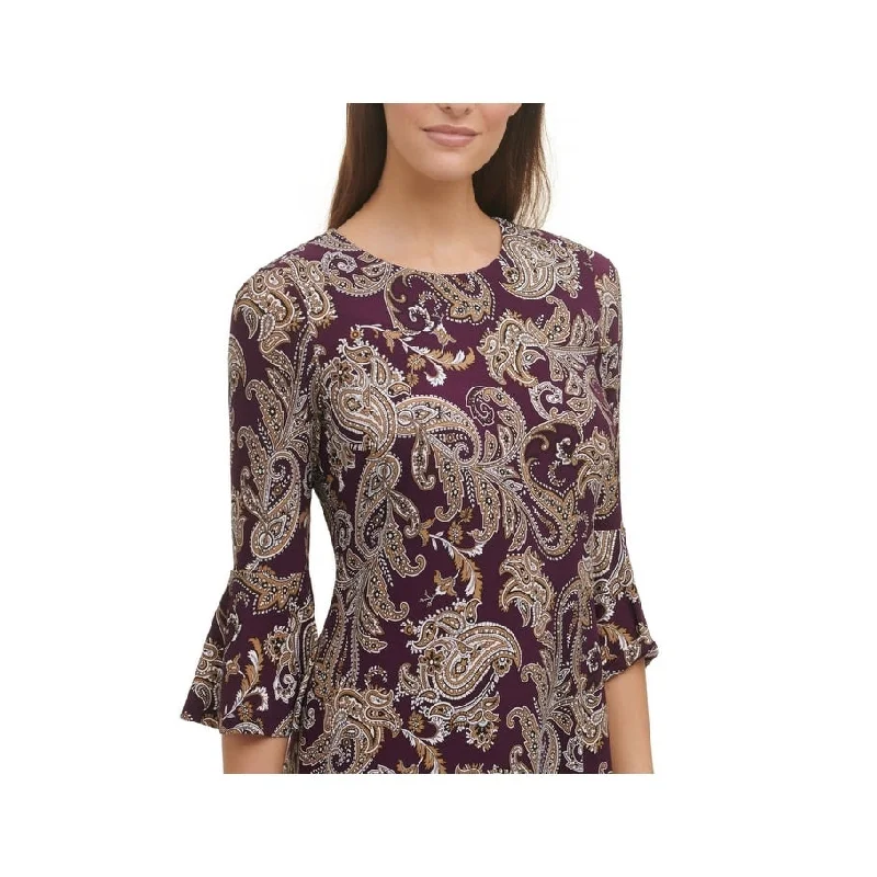 Tommy Hilfiger Women's Paisley Print Bell Sleeve Dress Purple Size 12