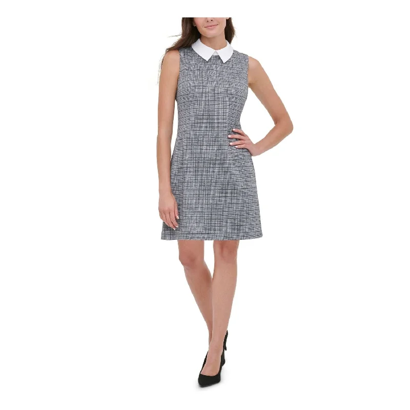 Tommy Hilfiger Women's Plaid Sleeveless Short Sheath Dress Gray Size 10