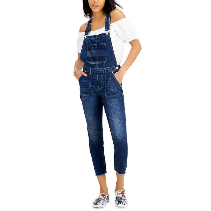 Tommy Jeans Women's Stretch Pocketed Buttoned Adjustable Overalls Sleeveless Square Neck Skinny Jumpsuit Blue Size 25