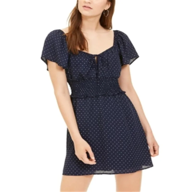 Trixxi Junior's Polka Dot a Line Dress Blue Size Medium