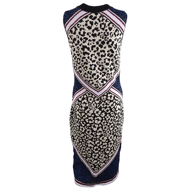 Vince Camuto Women's Animal Print Sheath Dress Blue Multi Size Large