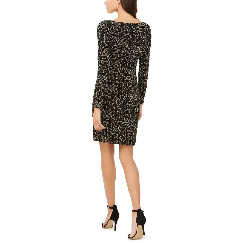 Vince Camuto Women's Glitter Animal-Print Sheath Dress Beige Size 2