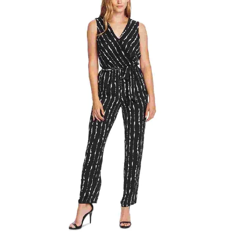 Vince Camuto Women's Stripe Impressions Sleeveless Belted Jumpsuit Black Size 14